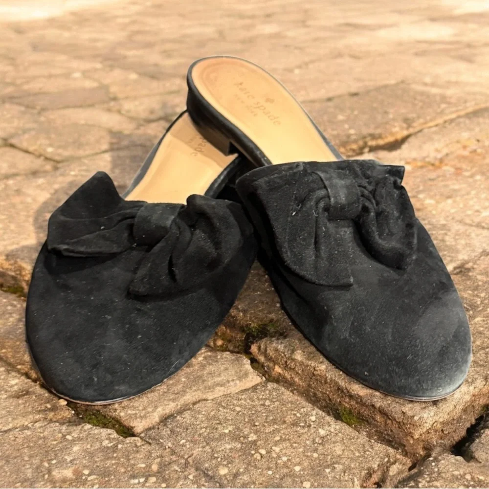 Kate Spade Black Suede Bow Mules